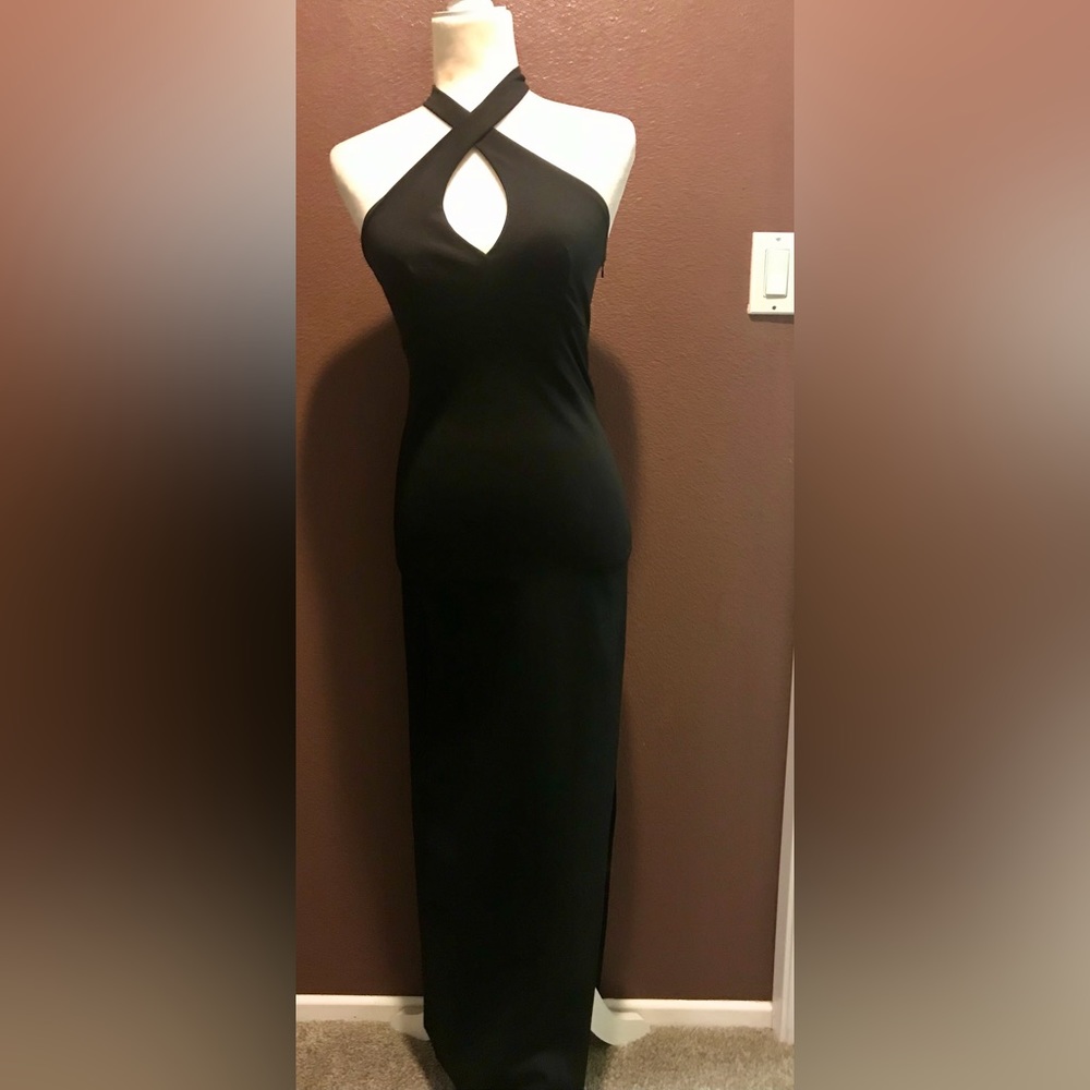 Black Criss Cross Halter front gown, sz XS, bought @ Saks Fifth Ave, new w/tags!